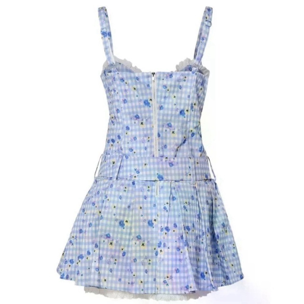 For Love & Lemons NEW $461 Brigitta Rose-Embellished Gingham Mini Dress Small - Picture 2 of 8